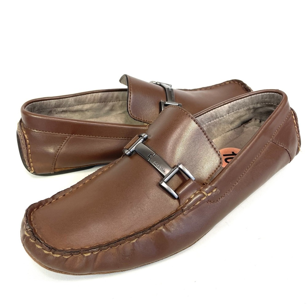 Calvin Klein Dolan Brown Leather Driving Loafers Mens Size 10 Slip On